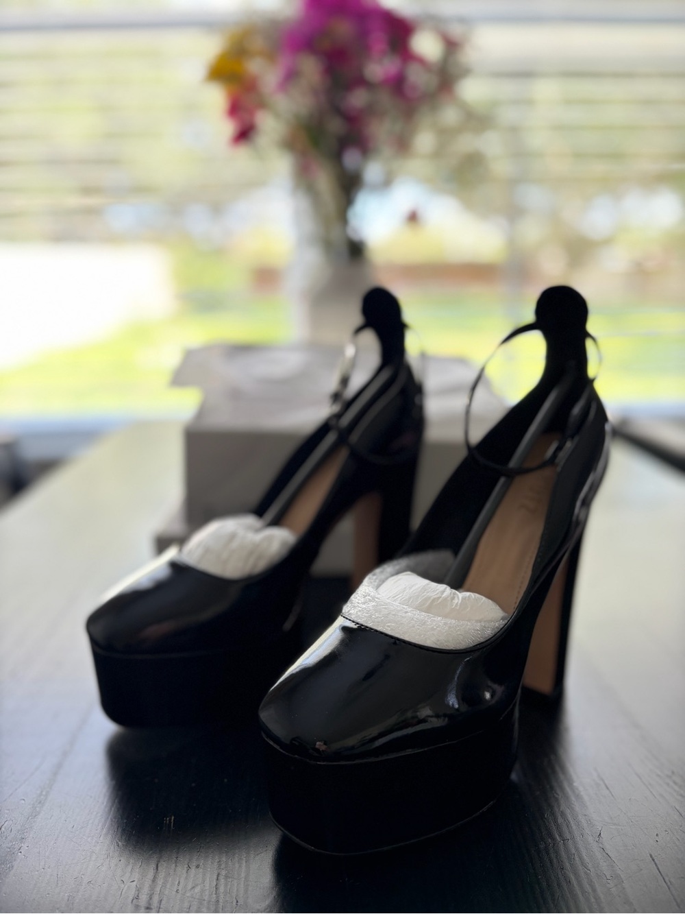SCHUTZ Black 5.5in Platform Heels with Ankle Strap